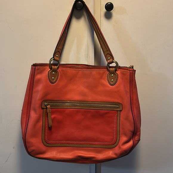 Coach Red/Orange and Brown Leather Shoulder Bag - Picture 2 of 12